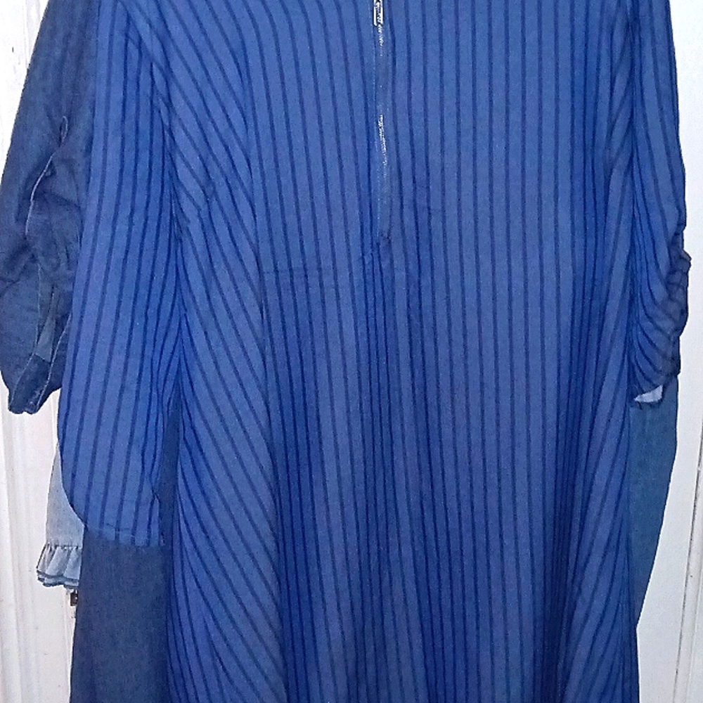 Denim dress with black stripes 2X